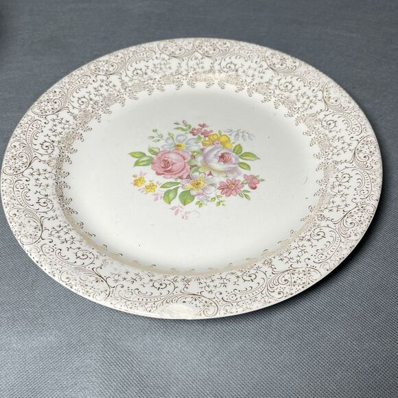 Dinner Plates 10" Royal China Rose Glory 24 Kt Gold-Set 12-Vintage 1950s - Picture 8 of 16